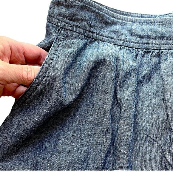 Eileen Fisher Blue Chambray Skirt w/Pockets Banded Pleated Waist Round Hem Sz P - Picture 4 of 7